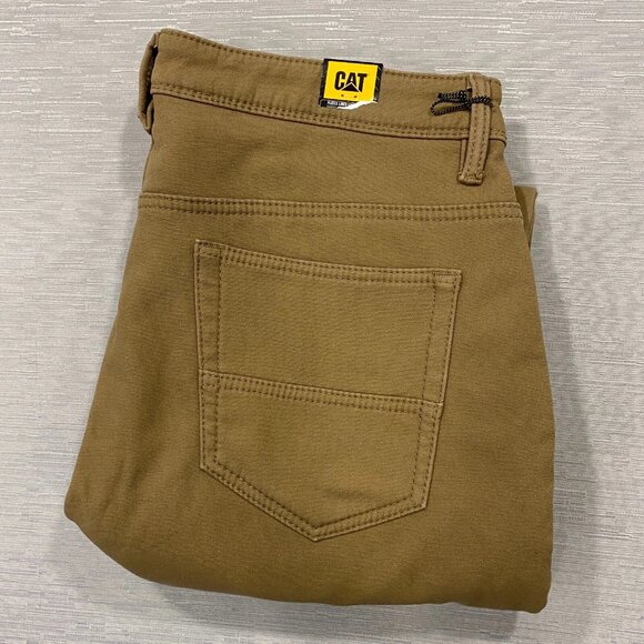 CAT Caterpillar Work Pants Mens 36 x 30 Brown Canvas Fleece Lined Insulated - Picture 5 of 12